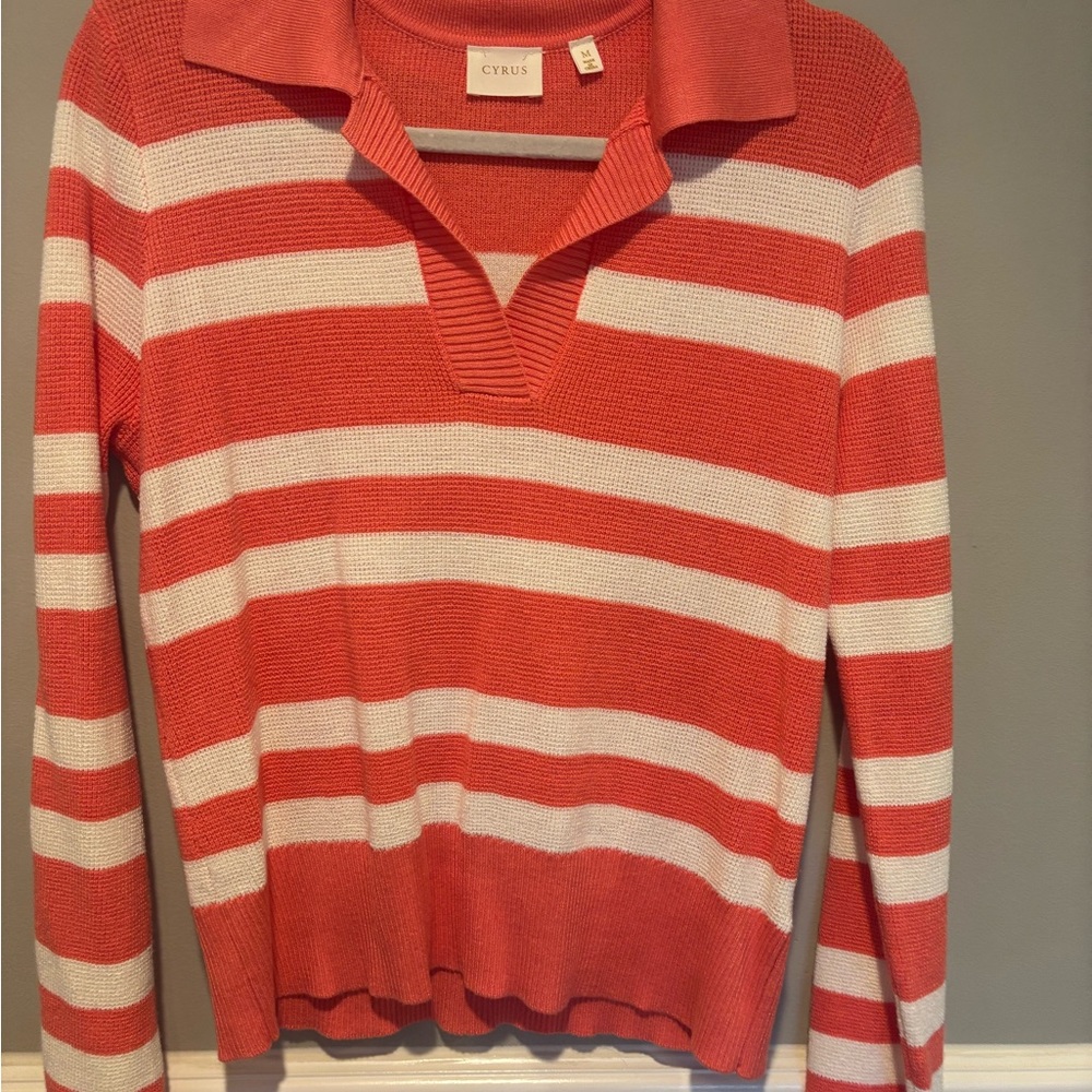 Cyrus Women's Striped Sweater - Light Orange and White - Size Medium NWOT